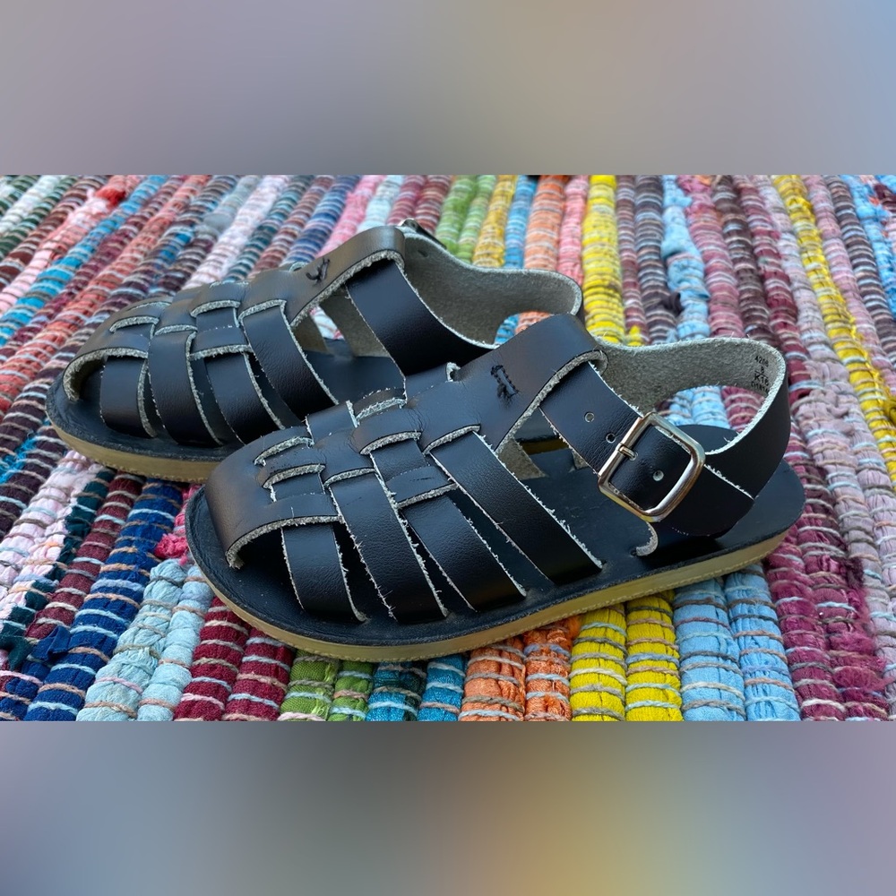EUC Saltwater Sandals "Sun San Sailors" Dark Brown Leather Toddler sz 8 by Hoy